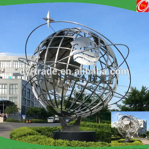 Rotating world map stainless steel sphere sculpture decoration hollow-carved sphere