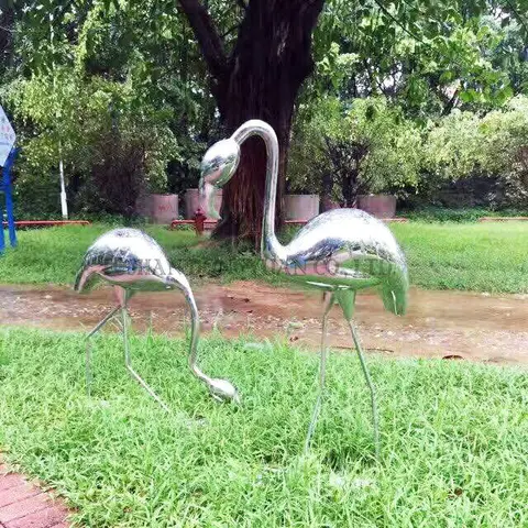 Polished Stainless Steel Crane Sculpture